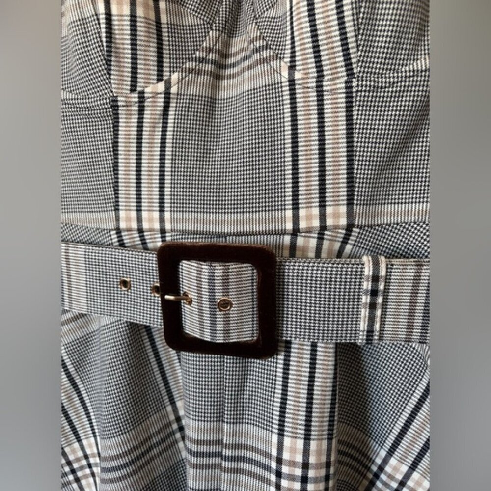 NEW Cara Cara Calypso Belt Midi Dress Raymond Plaid Gray Multi US 6 UK 10 - Picture 13 of 14